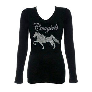 Long Sleeve Arabian Horse Cowgirls Bling T-Shirt